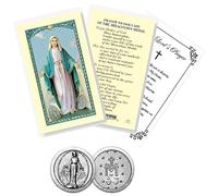 Laminated Miraculous Medal Prayer Card - Pocket Token, The Lord's Prayer - Double Sided Virgin Mary Card, Token Theme Set of 3 Items
