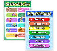 Laminated Preschool Poster for Toddlers and Kids, 2 Pieces Full Laminated Posters Days of The W nd Months of The Year for Nursery Homeschool Kindergarten Classroom, 16.9 x 11.9 Inch