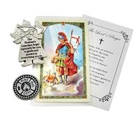 Laminated St Florian Prayer Card - with Guardian Angel Firefighter Visor Clip, Coin Token, The Lord's Prayer | Catholic Patron Saint of Firefighters Themed Set of Fireman Prayer Card and Visor Clip