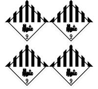 Laminated Stickers: 100 x 100 mm, Pack of 4 - Hazardous Goods Class - Class 9A - Various Dangerous Substances and Items - ADR/GHS/DGR/UN Safety Pictogram