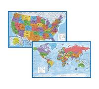 Laminated World Map & US Map Poster Set - 18" x 29" - Wall Chart Maps of the World & United States - Made in the USA - Updated for 2021 (LAMINATED, 18" x 29")