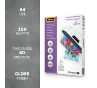 Fellowes ImageLast Enhance Laminating Pouch A4 Glossy 80 microns (2 x 80) Transparent Pack of 100