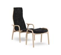 Lamino Armchair With Footstool High Lacquered Beech Oak/ Black/Sheepskin