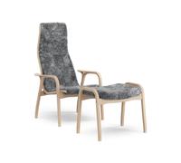 Lamino Armchair With Footstool High Lacquered Beech Oak/Scandinavian Grey/Sheepskin