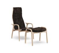 Lamino High Armchair With Footstool Lacquered Beech Oak/Espresso/Sheepskin