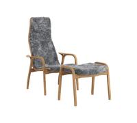 Lamino High Armchair With Footstool Oiled Oak/Scandinavian Grey/Sheepskin