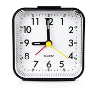 Lamisola Small Analog Travel Alarm Clock, Battery Operated Clock, Quieter Bedside Alarm Clocks for Bedrooms Bathroom Living Room Kitchen Shelf, Black