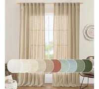 LAMIT 102 Inch Length Light Filtering Sheer Linen Curtains, 52 x 102 Inch | Linen Textured, Semi Sheer Panels, Natural Boho Drapes for Living Room, Bedroom, Rod Pocket Back Tab, 2 Panels, Brown