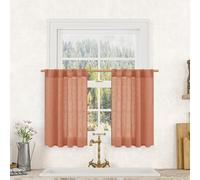 LAMIT 30 Inch Linen Kitchen Curtains, Semi Sheer Light Filtering Window Panels Back Tab and Rod Pocket Drapes for Basement/Small Windows, Terracotta, 25 x 30 Inch, 2 Panels
