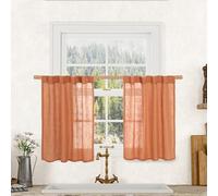 LAMIT 36 Inch Length Linen Curtains for Small Windows, Semi Sheer Light Filtering Panels Back Tab and Rod Pocket Country Decor Drapes for Basement/Kitchen, Burnt Orange, 2 Panels, 34 x 36 Inch