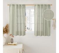 LAMIT 40 Inch Length Linen Curtains for Small Windows Over Silk 2 Panels | Semi Sheer, Light Filtering Panels, Neutral Drapes for Basement, Loft Room, Rod Pocket Back Tab, Sage Grey, 34 x 40 Inch