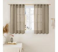 LAMIT 40 Inch Length Linen Curtains for Small Windows, Semi Sheer Light Filtering Panels Back Tab and Rod Pocket Country Decor Drapes for Basement/Kitchen, Taupe, 2 Panels, 34 x 40 Inch