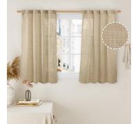LAMIT 40 inch Small Window Linen Curtains 2 Panels, Semi Sheer Light Filtering Panels Back Tab and Rod Pocket Neutral Drapes for Basement/Loft Room/Cafe, 34 x 40 Inch