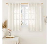 LAMIT 45 Inch Short Window Linen Curtains, Light Filtering Panels | Light Filtering Panels, Neutral Drapes for Cafe, Bathroom, Loft Room, Rod Pocket Back Tab, Cream, 2 Panels, 34 x 45 Inch