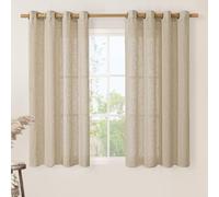 LAMIT 54 Inch Semi Sheer Linen Curtains 2 Panels Set, Light Filtering Bedroom Window Drapes Bronze Grommet Neutral Boho Panels for Living Room/Farmhouse/Kitchen, Brown, 52 x 54 Inch