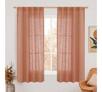 LAMIT 63 Inch Semi Sheer Linen Curtains, Light Filtering Panels Back Tab and Rod Pocket Fall Decor Drapes for Bedroom/Living Room, Terracotta, 2 Panels, 34 x 63 Inch