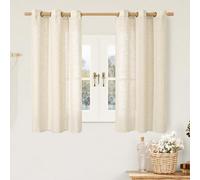 LAMIT Beige Linen Curtains for Windows 2 Panels Set, 48 Inch Linen Textured Light Filtering Drapes Bronze Grommet Boho Panels for Farmhouse/RV Camper/Loft, 34 x 48 Inch