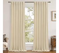 LAMIT Beige Velvet Curtains for Living Room 96 Inches Long, Elegant Thermal Room Darkening Panels Noise Reducing Back Tab and Rod Pocket Drapes for Bedroom/Farmhouse, 2 Panels, 52 x 96 Inch