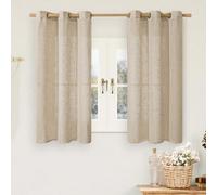 LAMIT Brown Sheer Linen Curtains 48 inches Length 2 Panels, Short Light Filtering Linen Textured Curtains for Kitchen/Window/Cafe/Loft Room, 34 x 48 Inch