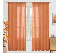 LAMIT Burnt Orange 72 inch Linen Curtains for Living Room 2 Panels, Linen Textured Light Filtering Semi Sheer Back Tab and Rod Pocket Curtain Panels for Bedroom/Farmhouse, 52 x 72 Inch