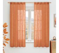 LAMIT Burnt Orange Semi Sheer Window Linen Curtains 63 Inch Length, Light Filtering Panels Back Tab and Rod Pocket Country Decor Drapes for Bedroom/Living Room, 2 Panels, 34 x 63 Inch