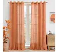 LAMIT Burnt Orange Sheer Linen Curtains, 84 inch Light Filtering Semi Sheer Panels Bronze Grommet Farmhouse Rust Drapes for Living Room/Bedroom, 2 Panels, 52 x 84 Inch