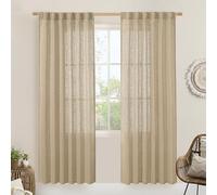 LAMIT Curtains Made of Linen Blend Fabric, for Bedroom, Faux Linen, Textured, Light Filtering, with Loops on the Back and Rod Pocket, Boho, Jute Panels for Farmhouse/Living Room, 2