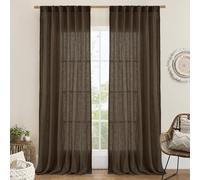LAMIT Dark Brown Sheer Linen Curtains, 102 inch Light Filtering Semi Sheer Panels Back Tab and Rod Pocket Farmhouse Drapes for Bedroom/Living Room, 2 Panels, 52 x 102 Inch