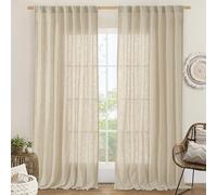 LAMIT Extra Wide Curtains for Bedroom, Natural Light Filtering Faux Linen Textured Panels Semi Sheer Back Tab and Rod Pocket Boho Drapes for Living Room/Farmhouse, 2 Panels, 60 x 84 Inch