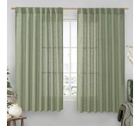 LAMIT Extra Wide Linen Curtains for Bedroom, Light Filtering Faux Linen Textured Panels Semi Sheer Back Tab and Rod Pocket Boho Drapes for Living Room/Farmhouse, 2 Panels, Sage Green, 60 x 63 Inch