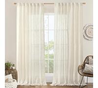LAMIT Extra Wide Linen Curtains for Bedroom, Natural Cream Ivory Light Filtering Faux Linen Textured Panels Semi Sheer Back Tab and Rod Pocket Boho Drapes for Living Room, 2 Panels, 60 x 84 Inch