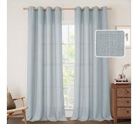 LAMIT Haze Blue Linen Curtains for Bedroom, 84 Inch Faux Linen Textured Light Filtering Privacy Drapes Grommet Window Panels for Farmhouse/Living Room, Set of 2 Panels, 52 x 84 Inch