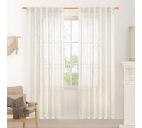 LAMIT Ivory White Linen Boho Curtains 80 inch Length 2 Panels, Light Filtering Semi Sheer Panels Back Tab and Rod Pocket Neutral Panels for Bedroom/Living Room, 52 x 80 Inch