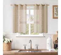 LAMIT Kitchen Linen Curtains 40 Inch Length, Soft Thick Light Filtering Bronze Grommet Window Textured Neutral Sheer Drapes for Cafe/Window/Loft Room, 2 Panels, 34 x 40 Inch, Brown