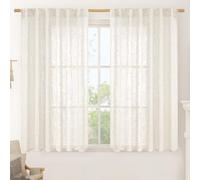 LAMIT Light Filtering Linen Curtains 54 inches Long for Bedroom, Linen Textured Semi Sheer Back Tab and Rod Pocket Cream Boho Drapes for Small Window/Living Room, 2 Panels, 52 x 54 Inch