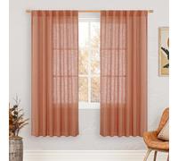 LAMIT Light Filtering Linen Curtains 68 inches Long for Bedroom, Linen Textured Semi Sheer Back Tab and Rod Pocket Boho Modern Drapes for Living Room/Farmhouse, Terracotta, 2 Panels, 52 x 68 Inch