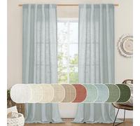 LAMIT Linen Blended Curtains for Bedroom, Faux Linen Textured Light Filtering Drapes Back Tab and Rod Pocket Boho Burlap Panels for Farmhouse/Living Room, 2 Panels, 38 x 84 Inch, Greyish Blue