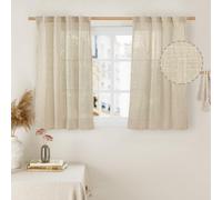 LAMIT Linen Curtains 40 Inch Length 2 Panels, Semi Sheer Light Filtering Panels Back Tab and Rod Pocket Neutral Drapes for Basement/Window/Loft Room, 34 x 40 Inch