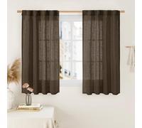 LAMIT Linen Curtains 45 Inch Length 2 Panels, Light Filtering Panels Back Tab and Rod Pocket Neutral Drapes for Kitchen/Window/Loft Room/Bedroom, 34 x 45 Inch Dark Brown