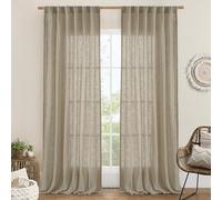 LAMIT Linen Curtains for Living Room 84 inch Length 2 Panels, Light Filtering Semi Sheer Curtains Back Tab and Rod Pocket Farmhouse Drapes for Bedroom/Sliding Glass Door, Taupe, 52 x 84 Inch