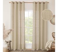 LAMIT Linen Curtains for Living Room Bedroom, 84 inch Curtains Light Filtering Boho Semi Sheer Window Burlap Drapes with Bronze Grommet for Room Decor, 52 X 84 Inch, 2 Panels Set, Brown