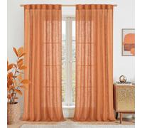 LAMIT Linen Semi Sheer Curtains 96 inches Long 2 Panels Set, Light Filtering Panels Back Tab and Rod Pocket Floor to Ceiling Curtains for Bedroom/Living Room, Burnt Orange, 52 x 96 Inch