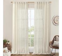 LAMIT Natural Linen Blended Curtains for Living Room, Back Tab and Rod Pocket Semi Sheer Curtains Light Filtering Country Rustic Drapes for Bedroom/Farmhouse, 2 Panels,52 x 120 Inch, Natural Ivory