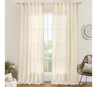LAMIT Natural Linen Curtains 108 Inch for Living Room, Back Tab and Rod Pocket Linen Textured Sheer Curtains Light Filtering Drapes for Farmhouse/Bedroom, 2 Panels, 52 x 108 Inch, Beige