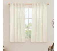 LAMIT Natural Linen Semi Sheer Curtains 45 Inch, Light Filtering Neutral Window Curtains for Bedroom Farmhouse Boho Back Tab and Rod Pocket Panels, Natural Cream Ivory, 2 Panels, 38 x 45 Inch