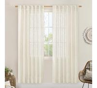 LAMIT Natural Linen Semi Sheer Curtains 80 Inch Length, Light Filtering Neutral Window Curtains Farmhouse Boho Back Tab and Rod Pocket Panels, Natural Cream Ivory, 2 Panels, 52 x 80 Inch