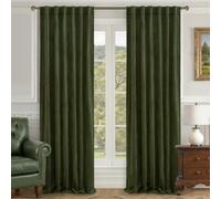 LAMIT Olive Green Velvet Curtains for Living Room 96 Inch Length, Luxury Thermal Insulated Blackout Panels Room Darkening Back Tab and Rod Pocket Window Drapes for Bedroom, 2 Panels, 52 x 96 Inch