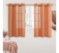 LAMIT Orange Linen Curtains 54 Inch Length, Semi Sheer Light Filtering Panels Bronze Grommet Rust Country Decor Drapes for Bedroom/Living Room, Burnt Orange, 2 Panels, 34 x 54 Inch