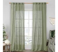 LAMIT Sage Green Linen Curtains for Living Room 84 inch Length 2 Panels, Light Filtering Semi Sheer Panels Back Tab and Rod Pocket Boho Neutral Drapes for Bedroom/Farmhouse, 38 x 84 Inch