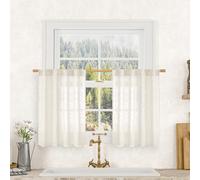 LAMIT Semi Sheer Cream Linen Curtains 36 Inch Length 2 Panels, Light Filtering Panels Back Tab and Rod Pocket Neutral Drapes for Bathroom/Kitchen/Loft Room, 34 x 36 Inch